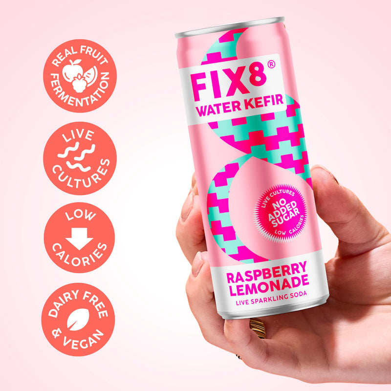Fix8 water kefir raspberry lemonade 4 pack 250ml - British product
