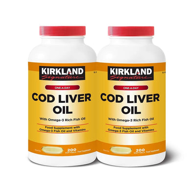 Costco UK Kirkland Signature Cod Liver Oil Omega-3 1150mg Supplement 2 x 200 Count- Buy online at McGrocer