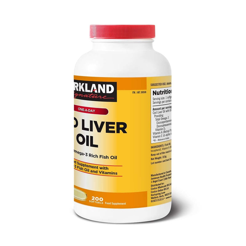 Kirkland cod liver oil omega-3 supplement 2x200 count, UK version