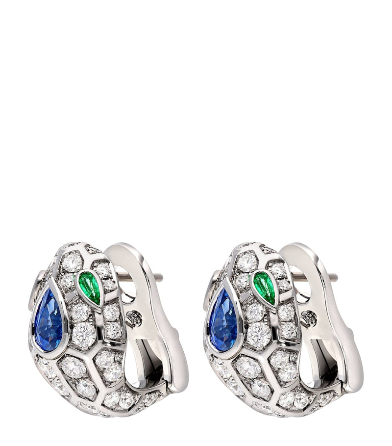 Bvlgari Serpenti white gold diamond sapphire emerald earrings - British product