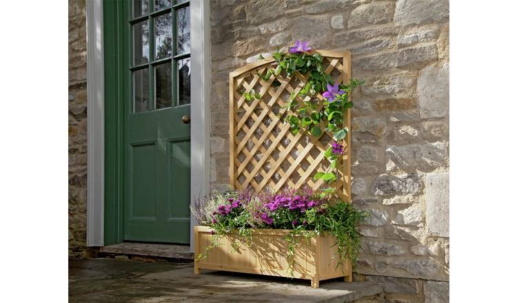 Lattice wooden garden planter large with trellis (British brand)