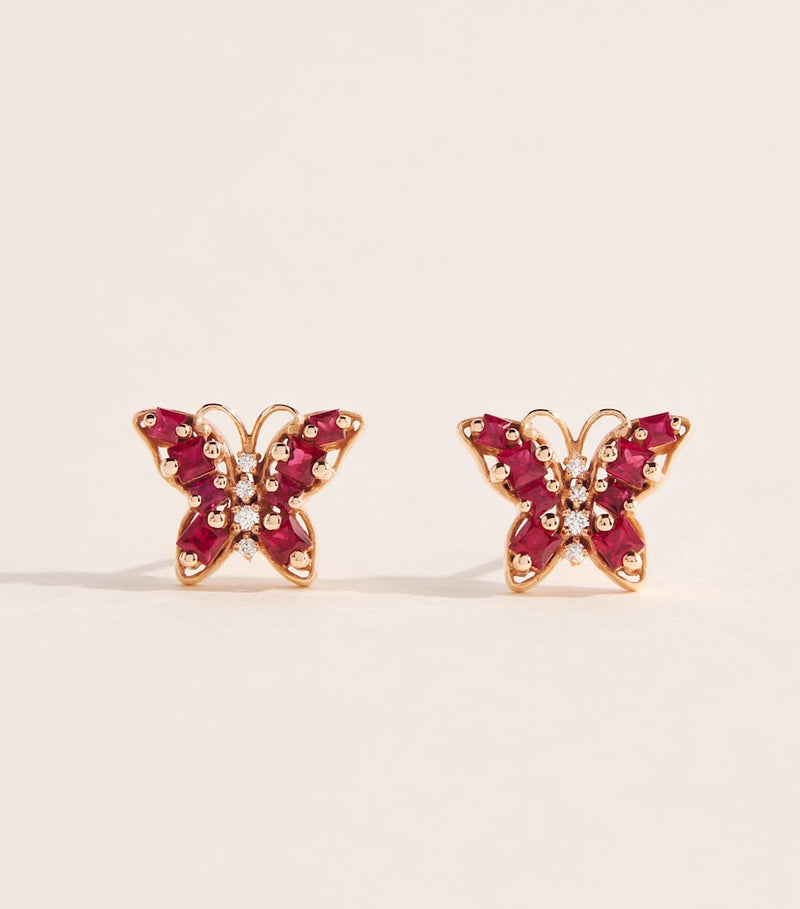 Suzanne Kalan rose gold butterfly stud diamond ruby earrings - British product