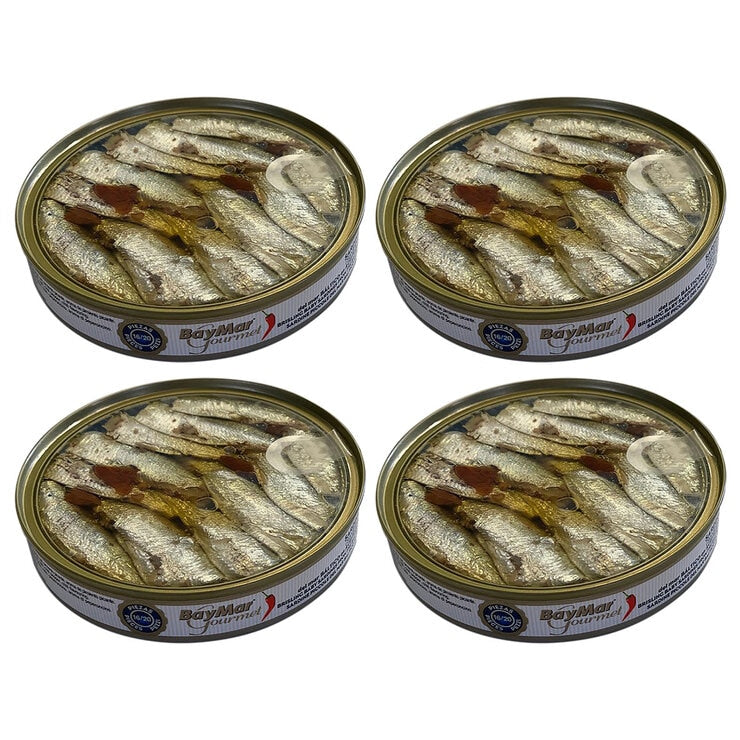 Baymar sardines in olive oil with chilli pepper, imported from the UK