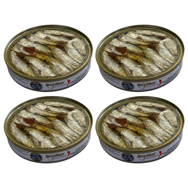 Baymar sardines in olive oil with chilli pepper, imported from the UK