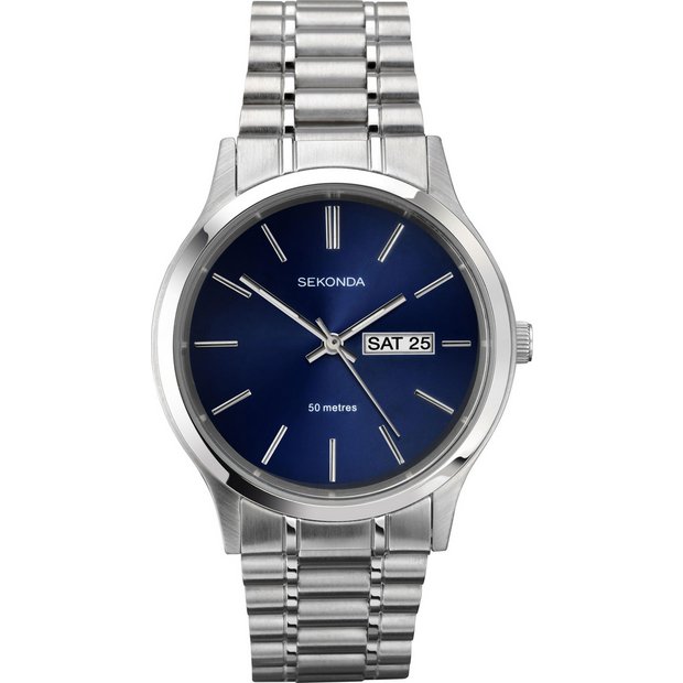 Sekonda men's blue dial stainless steel watch, imported from the UK