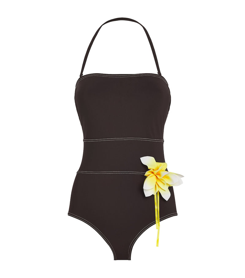 Plunge Neck Swimsuit with All-Over Print in Nylon and Elastane