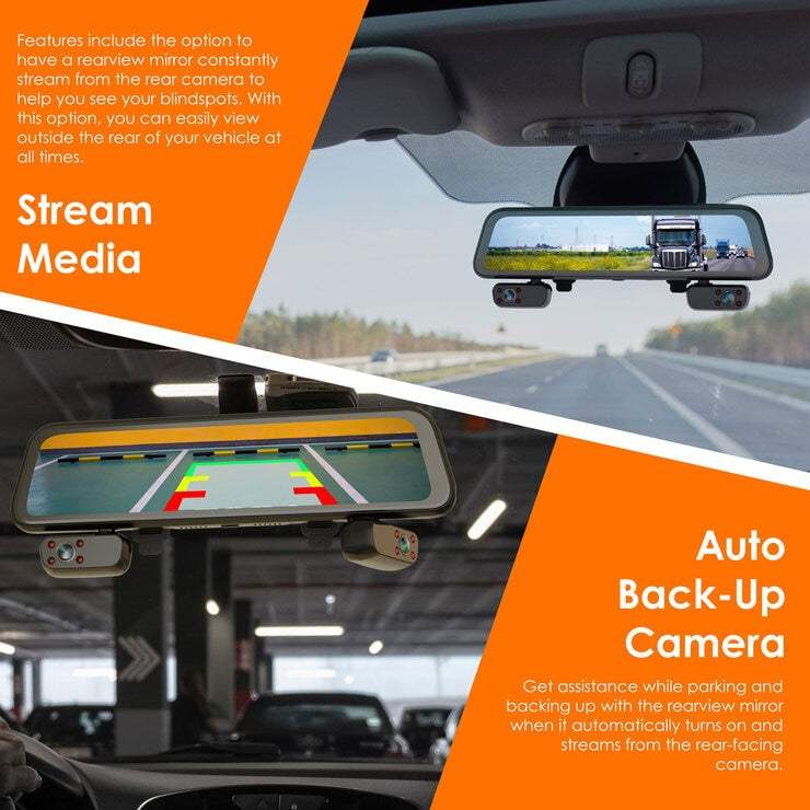 Rexing M4 4-channel mirror dash cam with 12-inch touch screen, imported from the UK