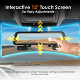Rexing M4 4-channel mirror dash cam with 12-inch touch screen, imported from the UK
