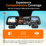 Rexing M4 4-channel mirror dash cam with 12-inch touch screen, imported from the UK