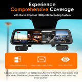 Rexing M4 4-channel mirror dash cam with 12-inch touch screen, imported from the UK