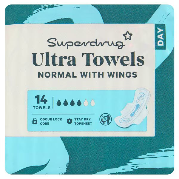 Superdrug Normal Ultra Towel Wings 14 Pack (British brand)