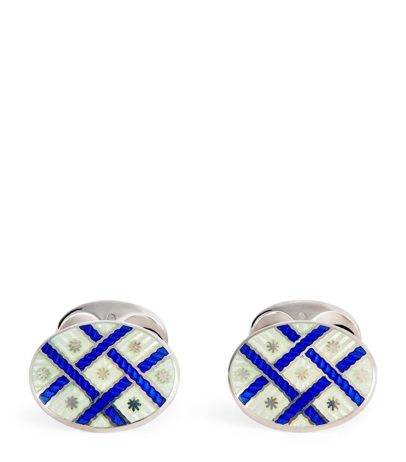 Deakin & Francis fancy pattern blue enamel cufflinks 2cm x 1.2cm, imported from the UK
