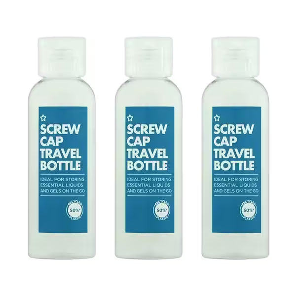 Superdrug Screw Cap Travel Bottle 100ml (British brand)