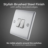BG 2 gang 2 way switch brushed stainless steel, imported from the UK