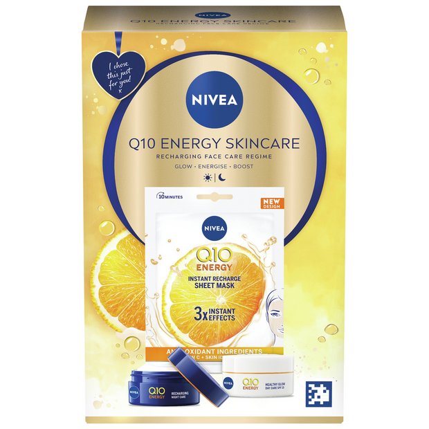 Nivea Q10 Energy gift set with day cream night cream sheet mask (British brand)