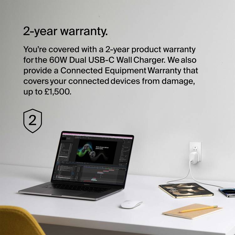 Belkin 60W USB-C dual port wall charger - British product