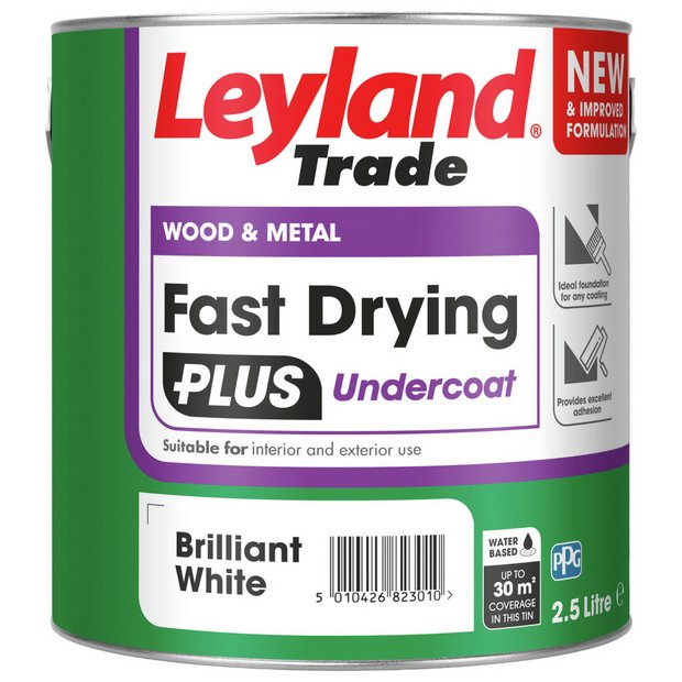 Leyland Fast Dry Plus Undercoat Brilliant White 2.5L, imported from the UK