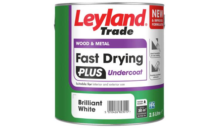 Leyland Fast Dry Plus Undercoat Brilliant White 2.5L, imported from the UK
