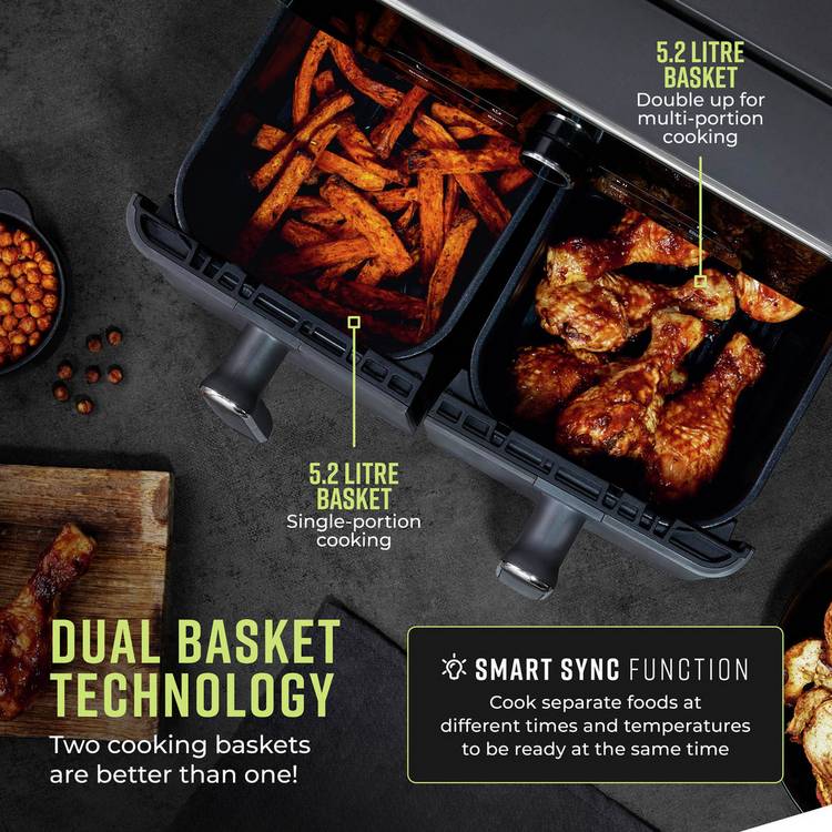 Tower Vortx Elite dual basket air fryer 10.4L grey - British product