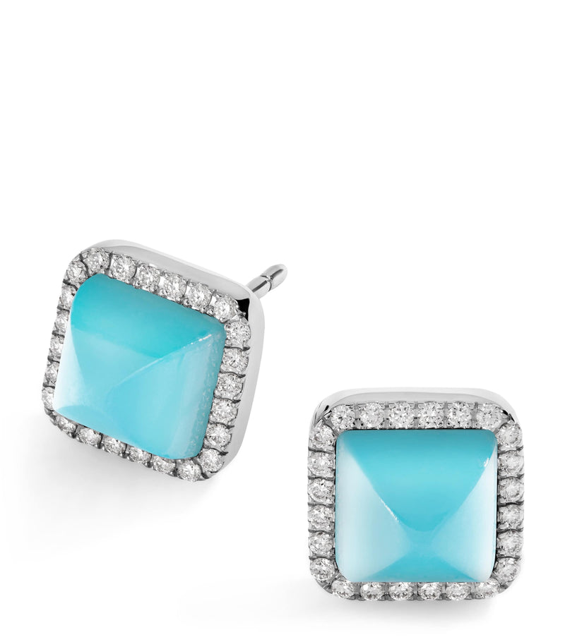 Marli New York Cleo pyramid earrings white gold diamonds chalcedony (British brand)