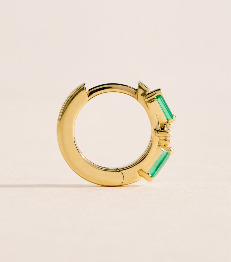 Suzanne Kalan yellow gold diamond emerald huggie earrings, imported from the UK