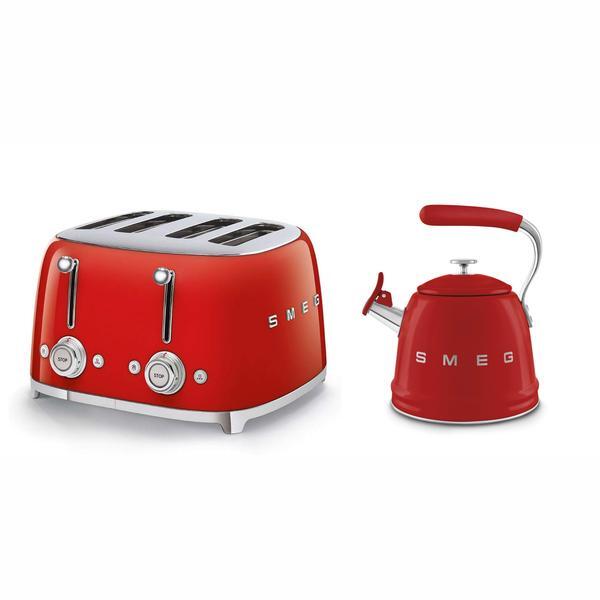 Smeg red stovetop kettle and toaster bundle, UK version