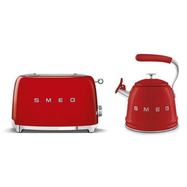 Smeg red stovetop kettle and toaster bundle, UK version