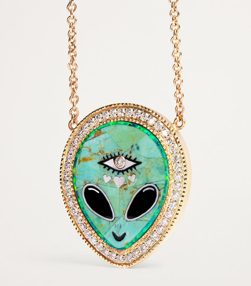 Jacquie Aiche small alien necklace with turquoise and diamonds - British product