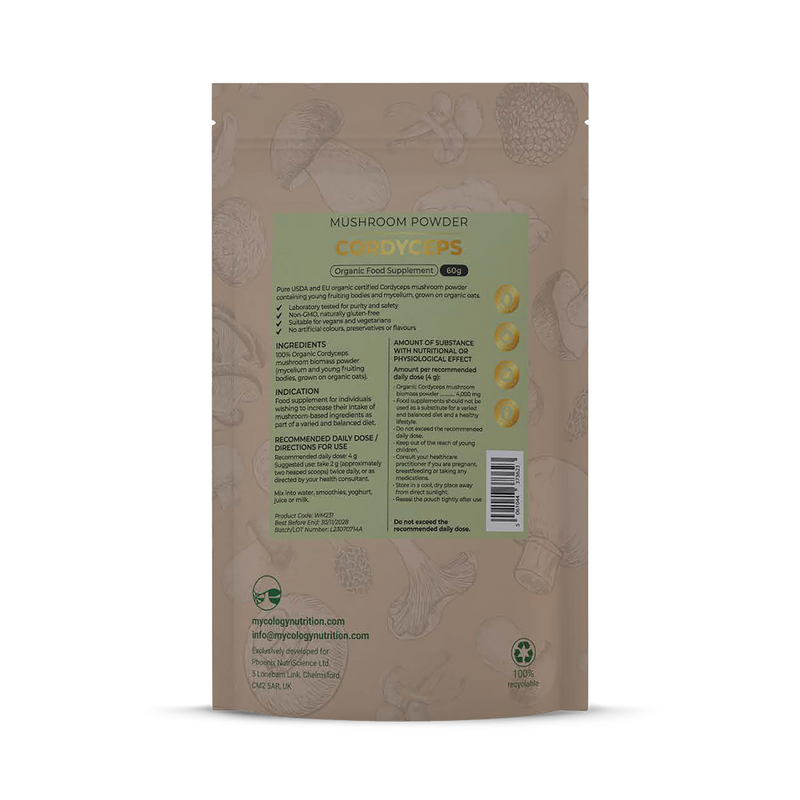 Mycology Nutrition Organic Cordyceps Powder 60g, imported from the UK