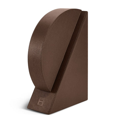 Harrods Cubist Leather Bookend with Brass Hardware, Right Version, 25cm x 17cm x 8cm- Buy online at McGrocer