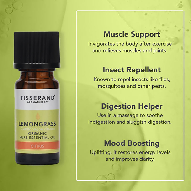 Tisserand Lemongrass Organic Pure Essential Oil 9ml (British brand)