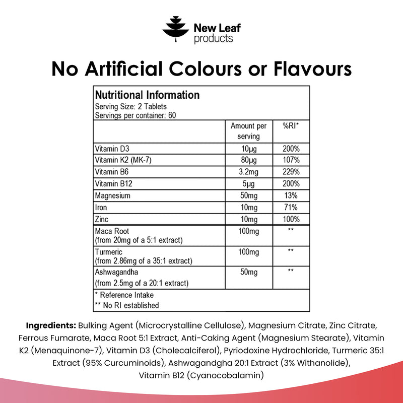 New Leaf Products Menopause Complex Tablets 120 tablets, imported from the UK