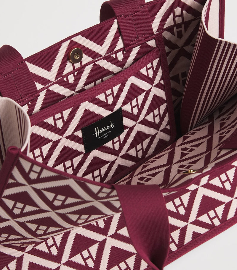 Harrods geometric tote bag, 100% cotton, UK version