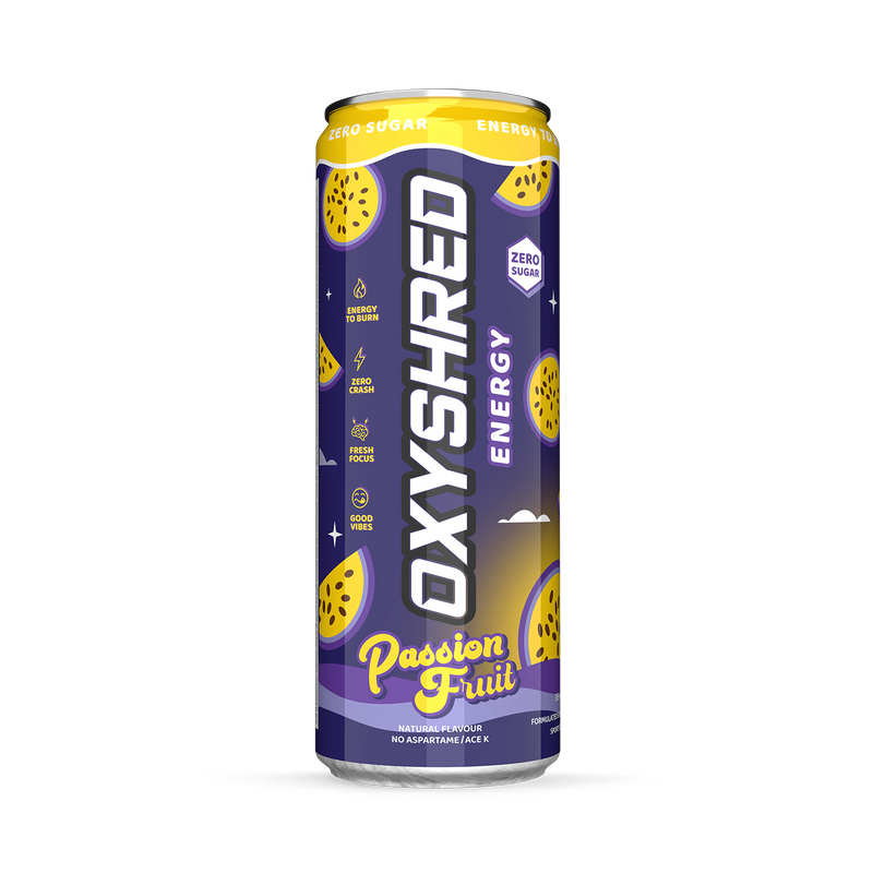 OxyShred energy drink Passionfruit RTD 355 ml, UK version