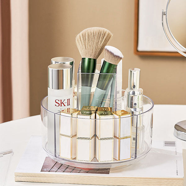 Livingandhome Circular Makeup Storage Box Transparent White 15.5cm, imported from the UK