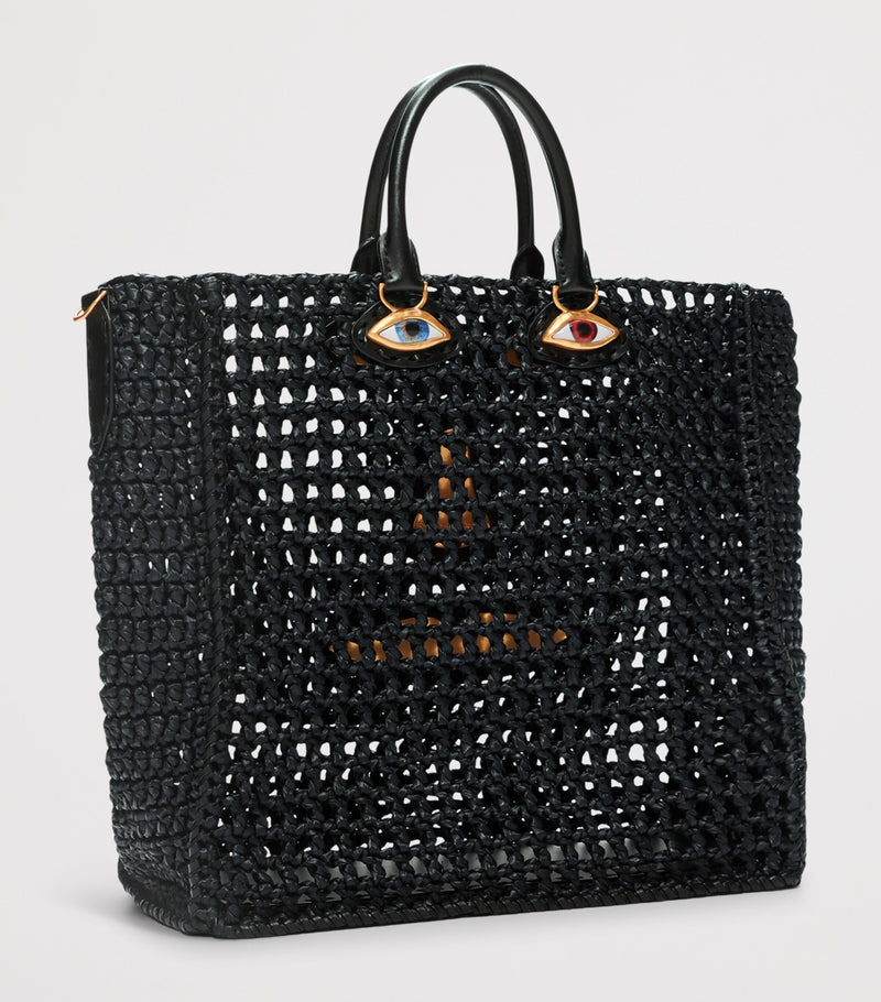 Schiaparelli raffia face tote bag H32cm with leather trims (British brand)