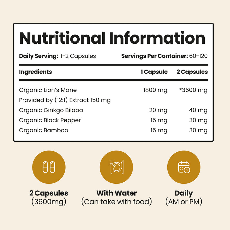 VitaBright mushroom complex with Ginkgo Biloba 120 capsules, imported from the UK