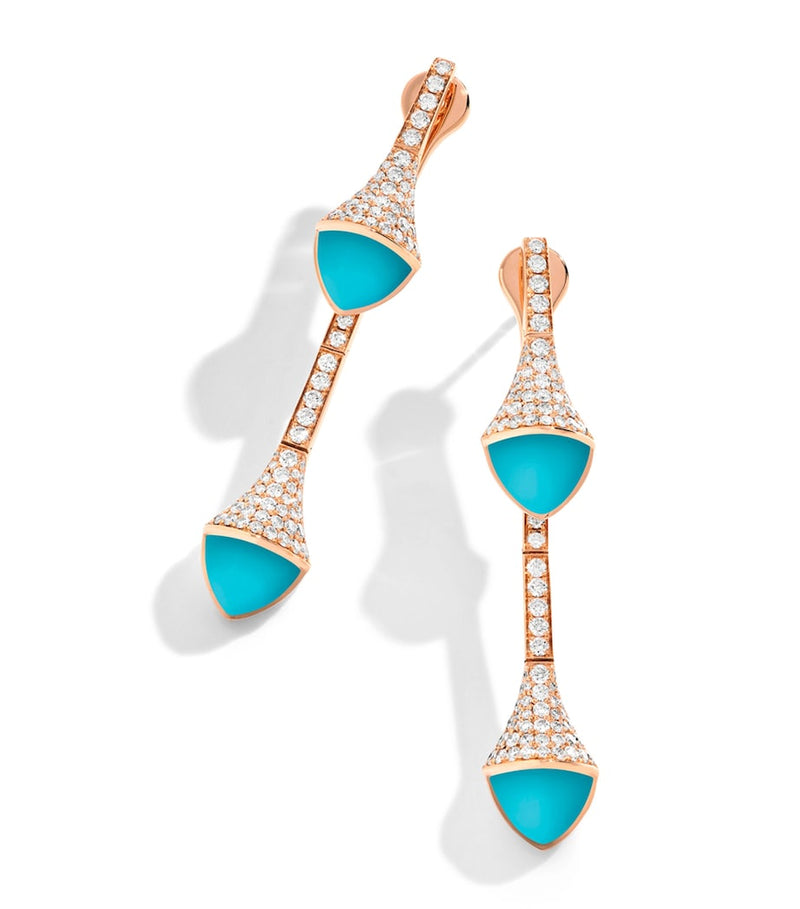 MARLI New York Cleo drop earrings in rose gold with diamonds and turquoise, UK version