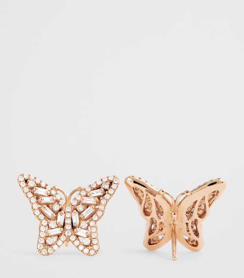 Suzanne Kalan rose gold diamond butterfly stud earrings - British product