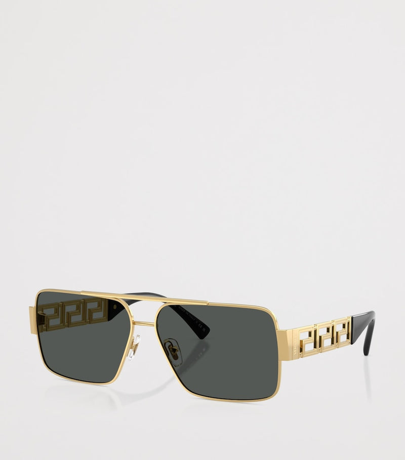 Versace rectangular wire-frame sunglasses with gold-tone temples, UK version