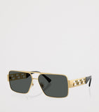 Versace rectangular wire-frame sunglasses with gold-tone temples, UK version