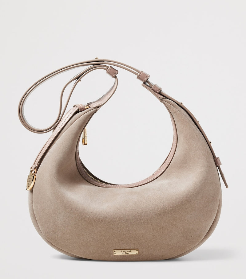 Aspinal of London small Soho Crescent suede shoulder bag, UK version