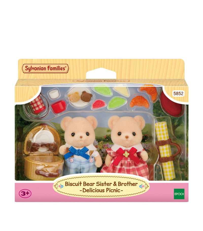 Sylvanian Families Biscuit Bear set with figures and picnic accessories - British product