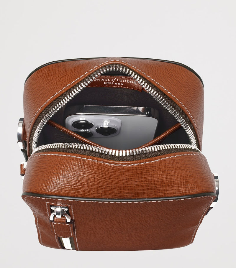 Aspinal of London leather Reporter North South cross-body bag, imported from the UK