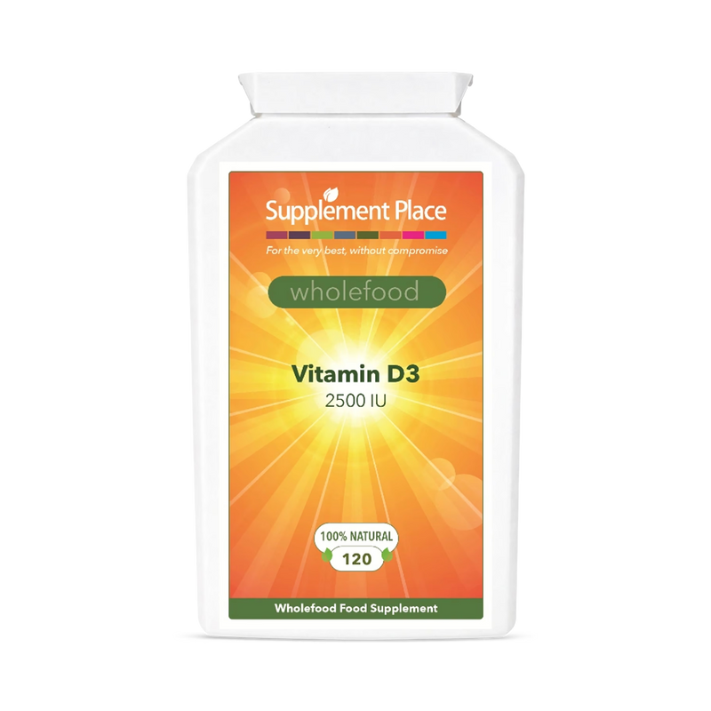 Supplement Place Wholefood Vitamin D3 2500IU 120 capsules, imported from the UK