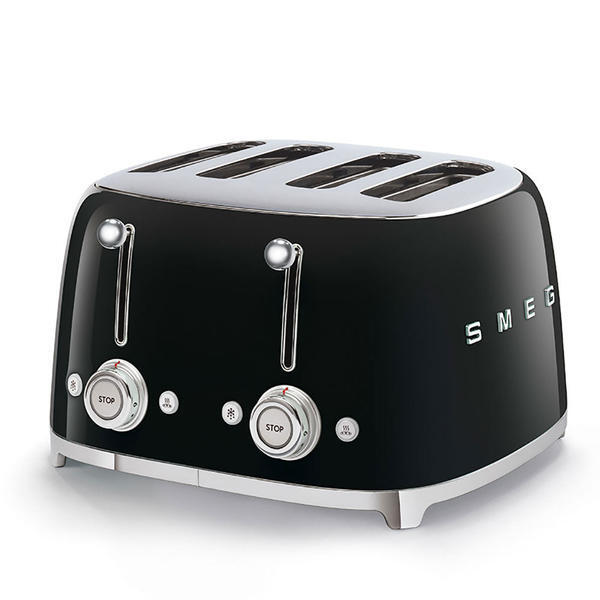 Smeg retro toaster in black with 4 extra-wide slots, UK version