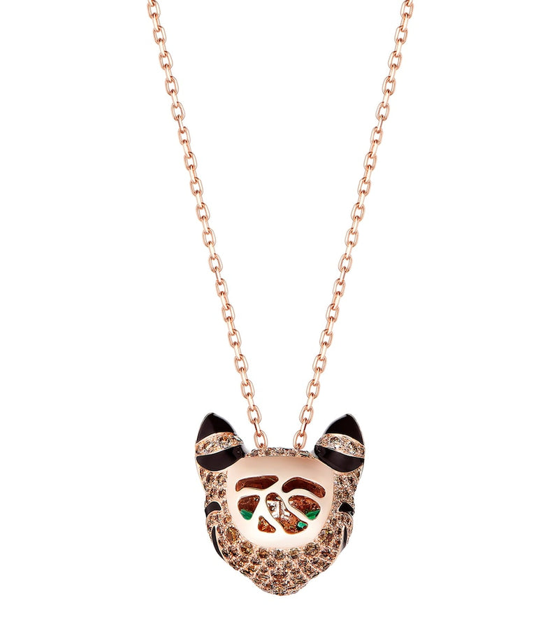 Boucheron rose gold leopard necklace with diamonds and emeralds, UK version
