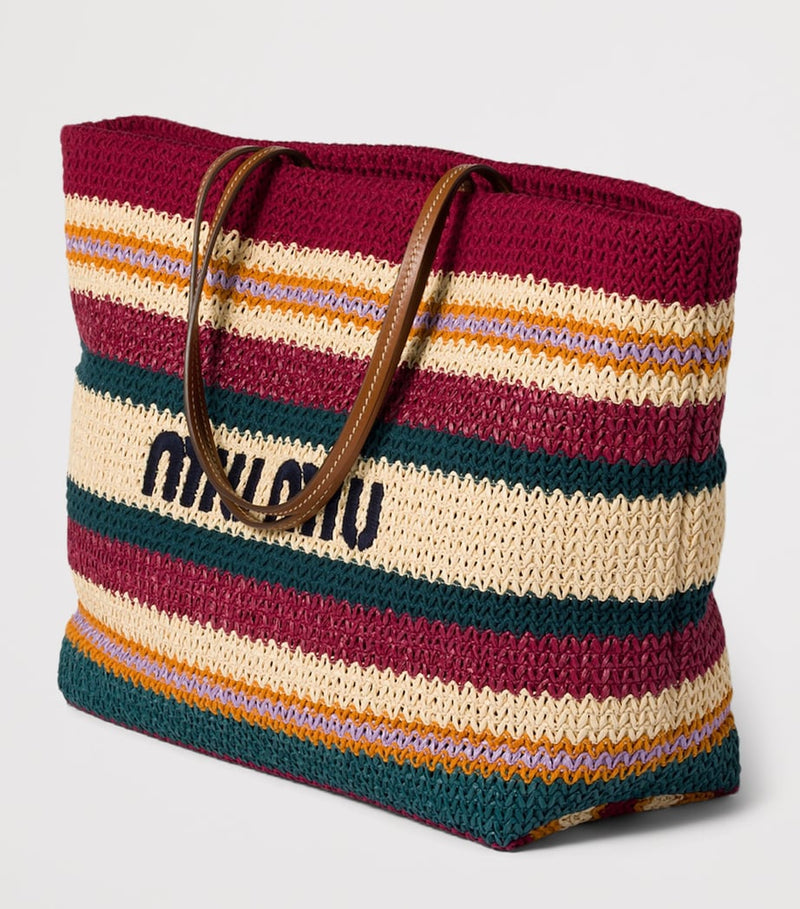 Miu Miu raffia-effect woven tote bag H34cm (British brand)