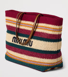 Miu Miu raffia-effect woven tote bag H34cm (British brand)