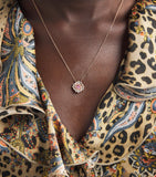 Suzanne Kalan princess flower rose gold necklace with diamonds and pink sapphire (British brand)